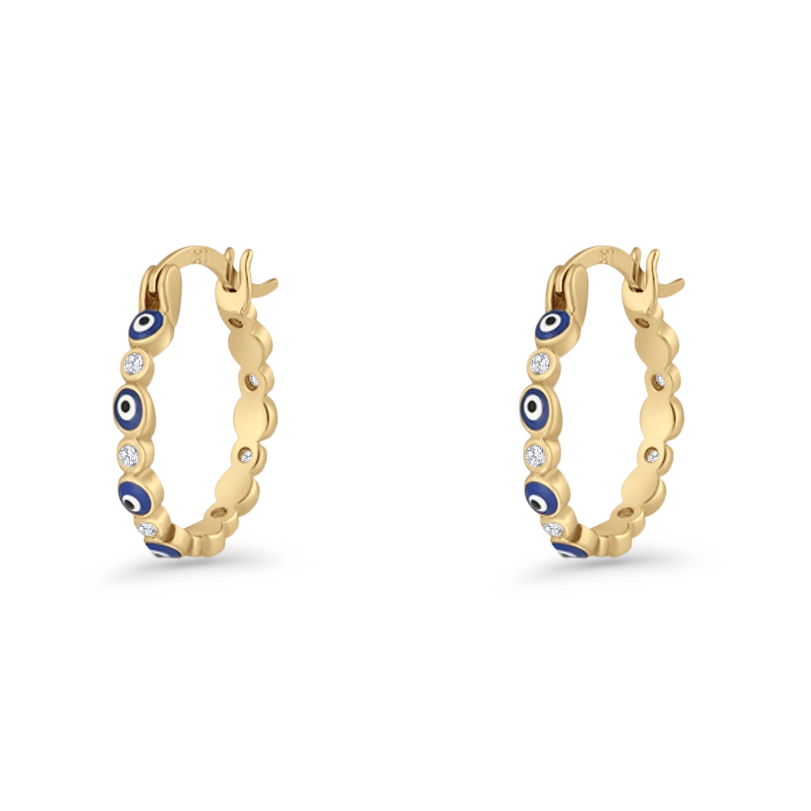 Evil Eye Hoop Earring 15mm Round Cubic Zirconia 925 Sterling Silver