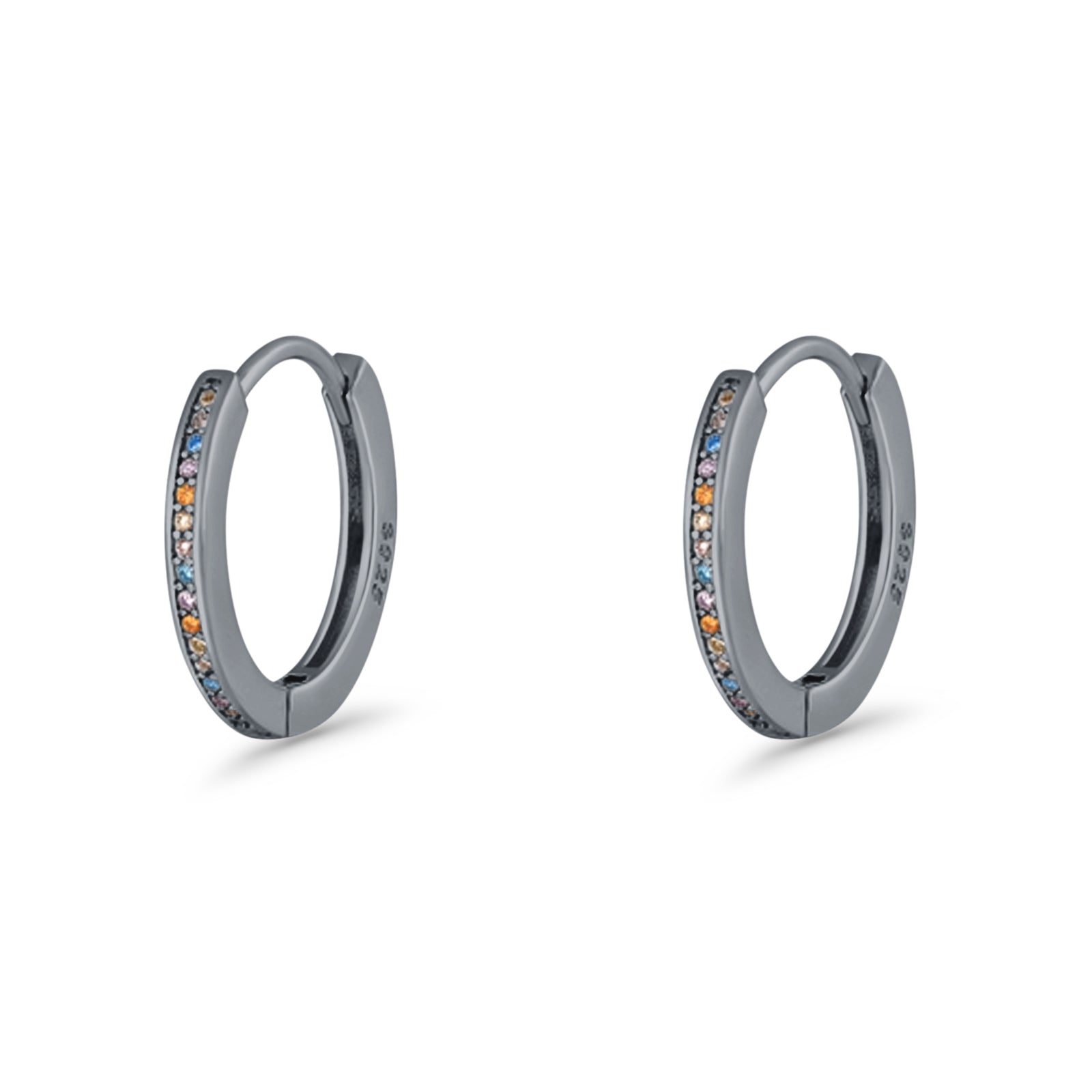 Round 20mm Multicolor Cubic Zirconia Huggie Hoop Earrings 925 Sterling Silver