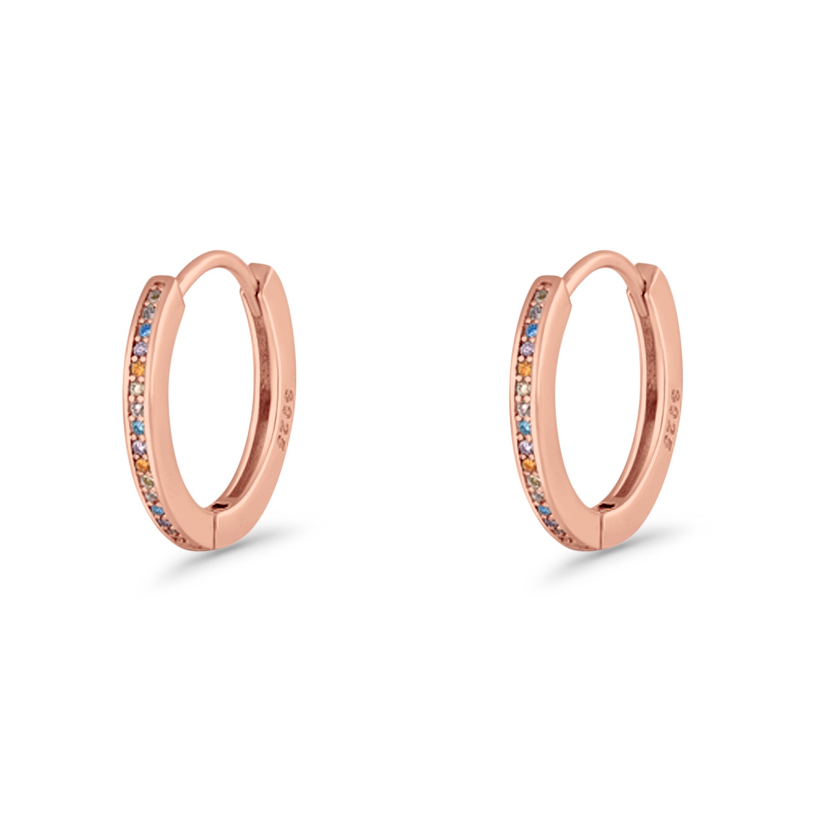 Round 20mm Multicolor Cubic Zirconia Huggie Hoop Earrings 925 Sterling Silver