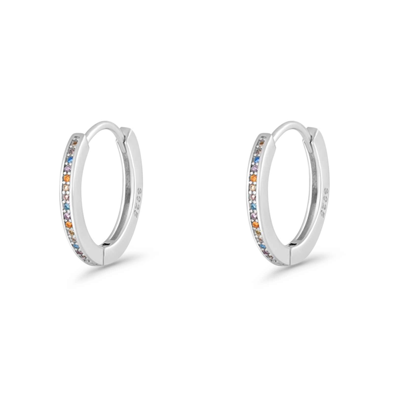 Round 20mm Multicolor Cubic Zirconia Huggie Hoop Earrings 925 Sterling Silver