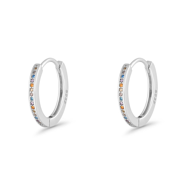 Round 20mm Multicolor Cubic Zirconia Huggie Hoop Earrings 925 Sterling Silver
