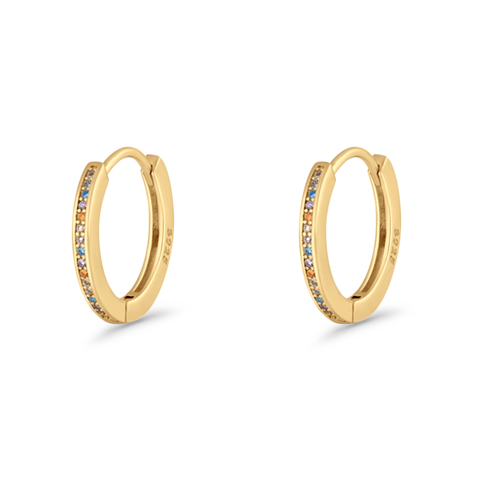 Round 20mm Multicolor Cubic Zirconia Huggie Hoop Earrings 925 Sterling Silver