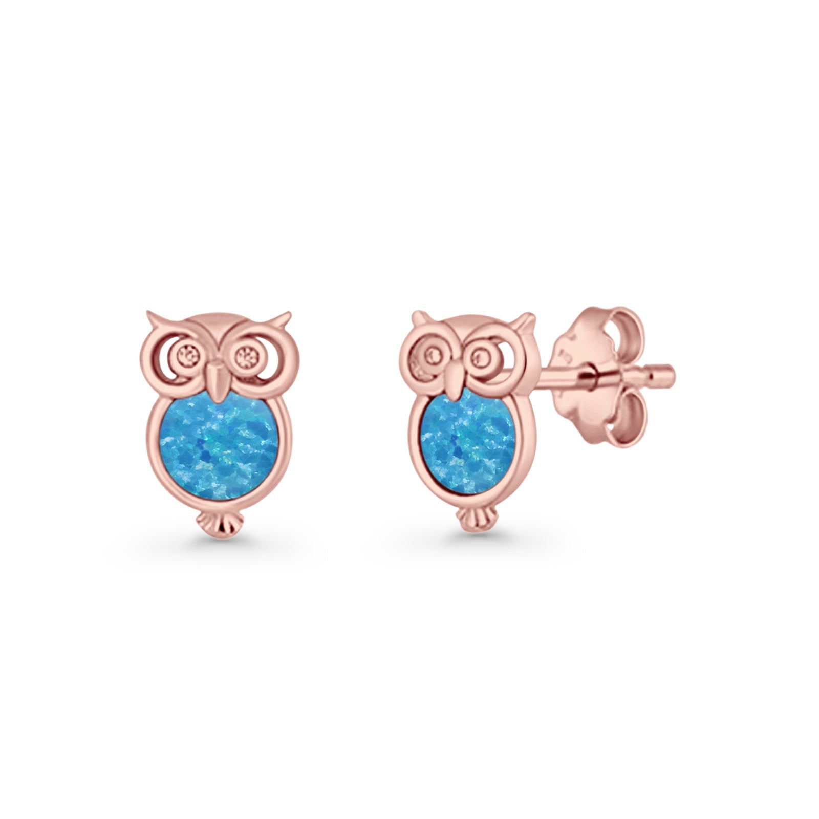 Round 9.7mm Lab Created Opal Owl Stud Earring 925 Sterling Silver