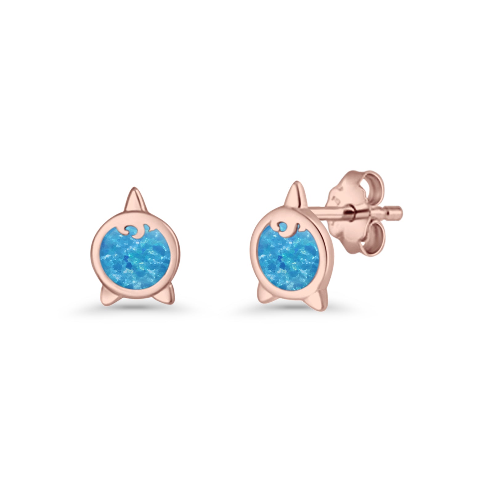Round 9.6mm Lab Created Opal Unicorn Stud Earring 925 Sterling Silver