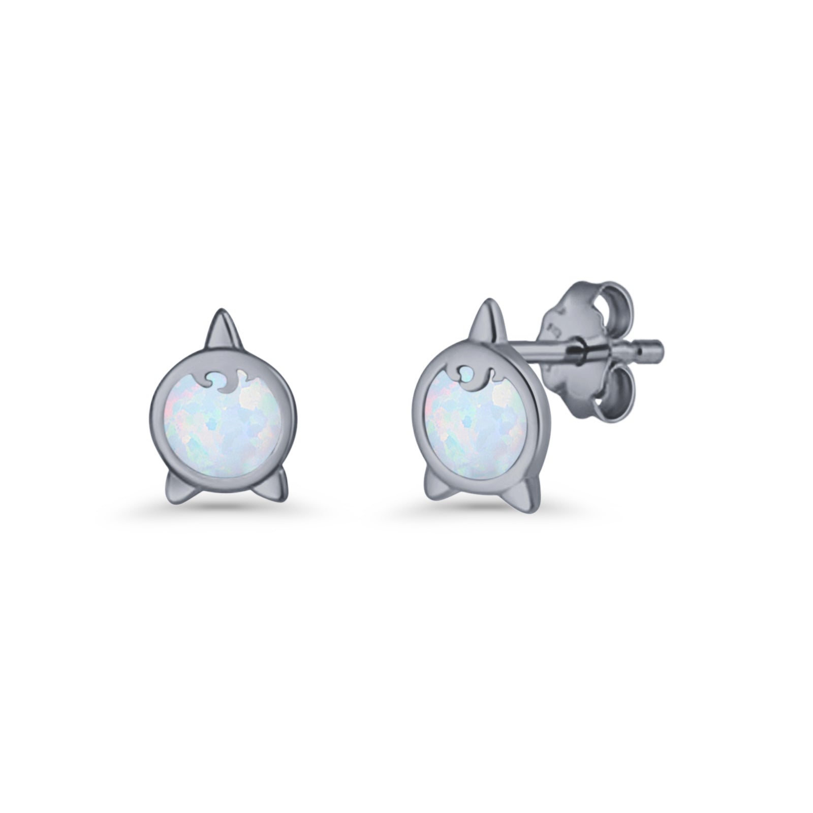 Round 9.6mm Lab Created Opal Unicorn Stud Earring 925 Sterling Silver
