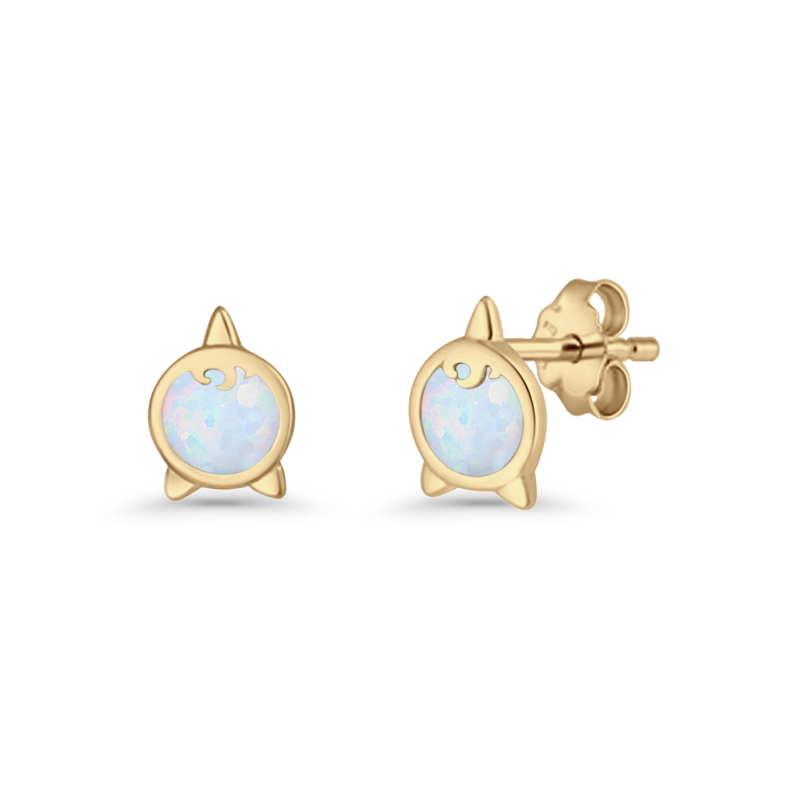 Round 9.6mm Lab Created Opal Unicorn Stud Earring 925 Sterling Silver