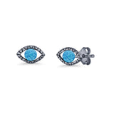 Eyelashes Eye Stud Earring 4.8mm Lab Created Opal Oxidized 925 Sterling Silver