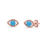 Eyelashes Eye Stud Earring 4.8mm Lab Created Opal Oxidized 925 Sterling Silver