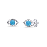 Eyelashes Eye Stud Earring 4.8mm Lab Created Opal Oxidized 925 Sterling Silver