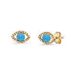 Eyelashes Eye Stud Earring 4.8mm Lab Created Opal Oxidized 925 Sterling Silver