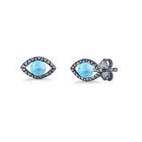 Eyelashes Eye Stud Earring 4.8mm Lab Created Opal Oxidized 925 Sterling Silver