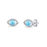 Eyelashes Eye Stud Earring 4.8mm Lab Created Opal Oxidized 925 Sterling Silver