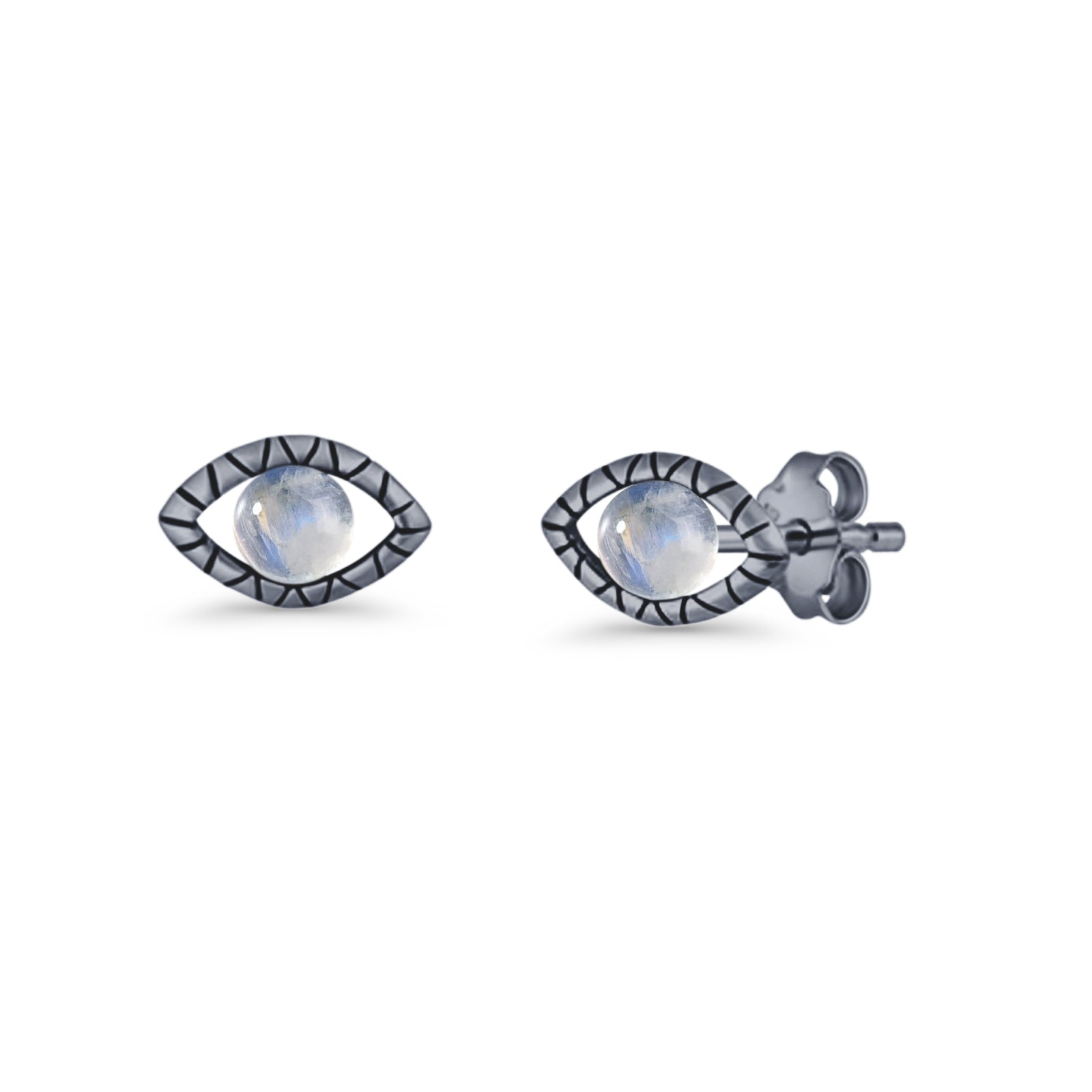 Eyelashes Eye Stud Earring 4.8mm Lab Created Opal Oxidized 925 Sterling Silver