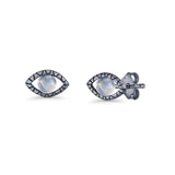 Eyelashes Eye Stud Earring 4.8mm Lab Created Opal Oxidized 925 Sterling Silver