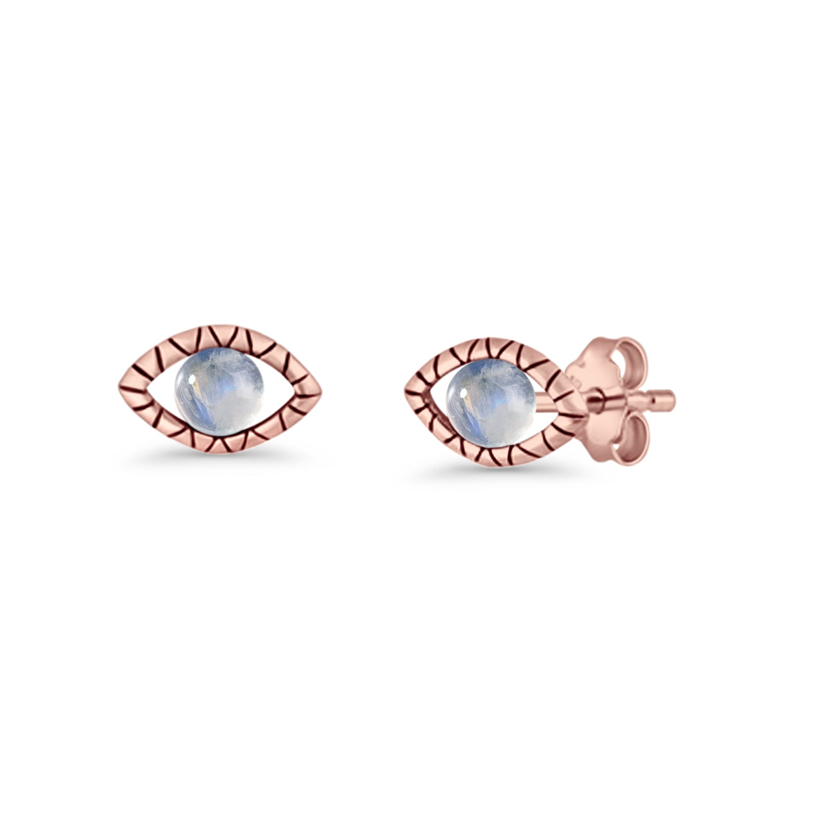 Eyelashes Eye Stud Earring 4.8mm Lab Created Opal Oxidized 925 Sterling Silver