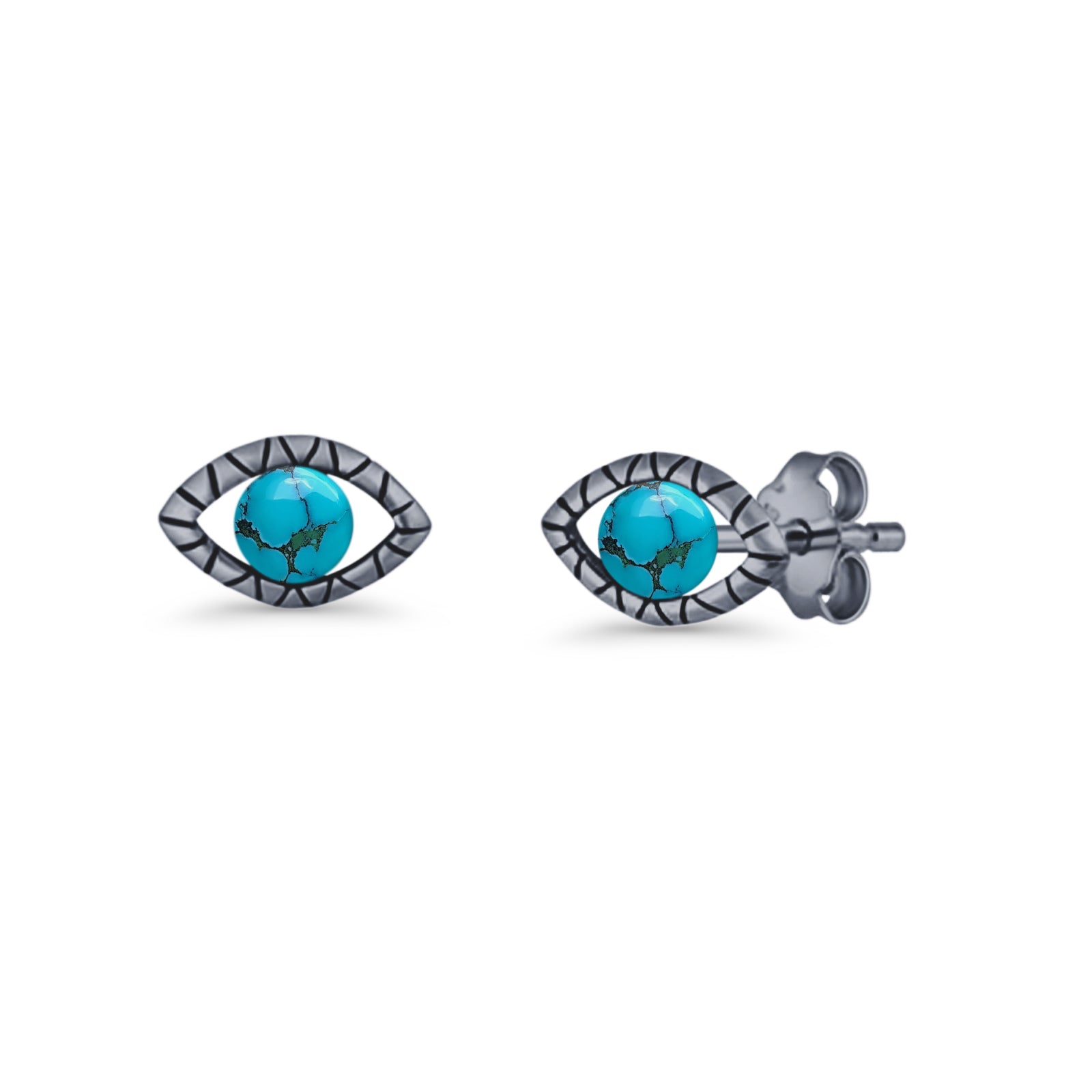 Eyelashes Eye Stud Earring 4.8mm Lab Created Opal Oxidized 925 Sterling Silver