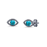 Eyelashes Eye Stud Earring 4.8mm Lab Created Opal Oxidized 925 Sterling Silver