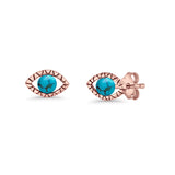 Eyelashes Eye Stud Earring 4.8mm Lab Created Opal Oxidized 925 Sterling Silver