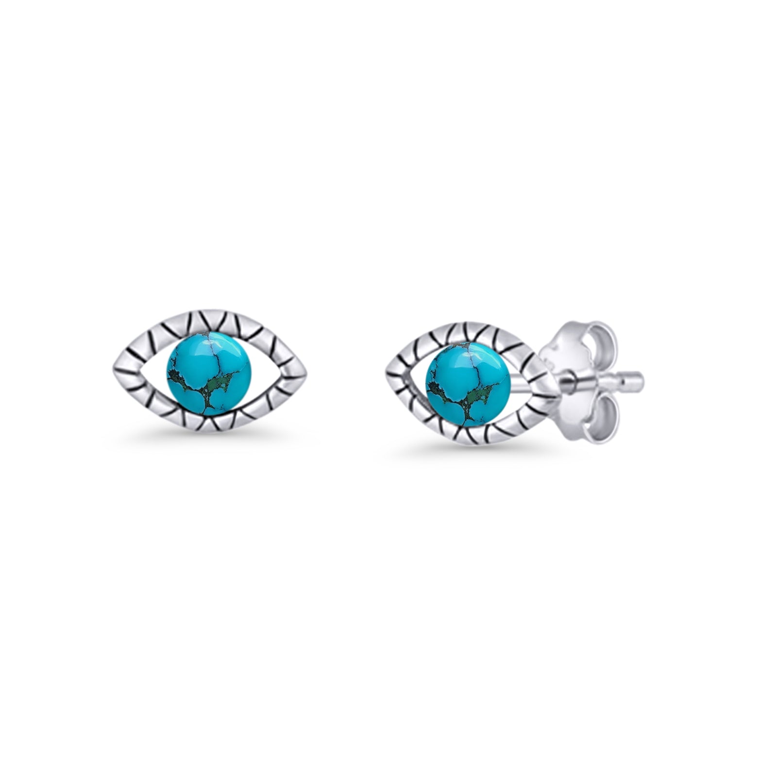 Eyelashes Eye Stud Earring 4.8mm Lab Created Opal Oxidized 925 Sterling Silver