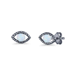 Eyelashes Eye Stud Earring 4.8mm Lab Created Opal Oxidized 925 Sterling Silver