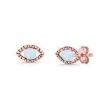 Eyelashes Eye Stud Earring 4.8mm Lab Created Opal Oxidized 925 Sterling Silver