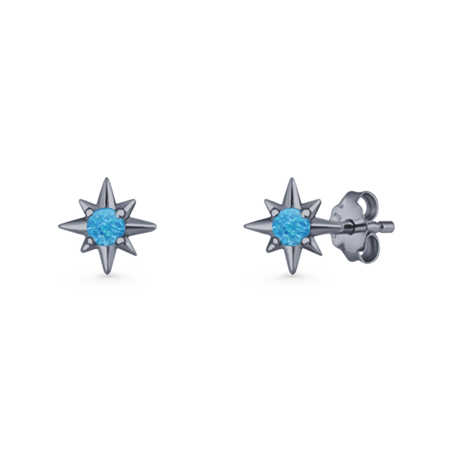 Round 5.4mm Star Stud Earring Lab Created Opal 925 Sterling Silver