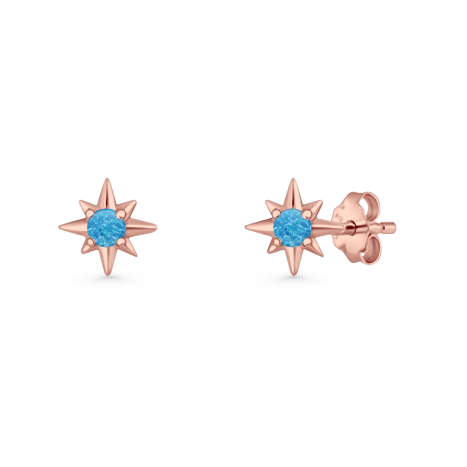 Round 5.4mm Star Stud Earring Lab Created Opal 925 Sterling Silver
