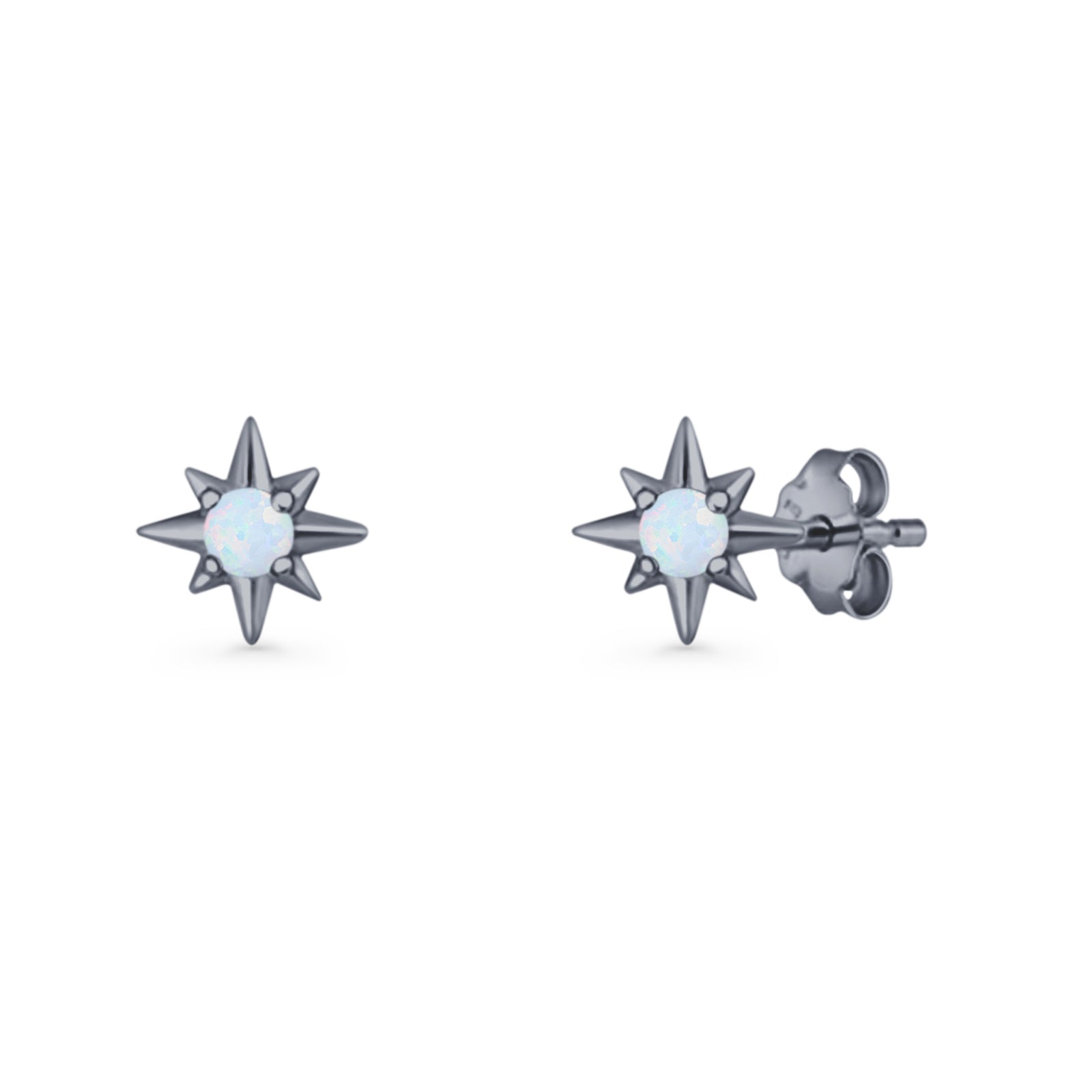 Round 5.4mm Star Stud Earring Lab Created Opal 925 Sterling Silver