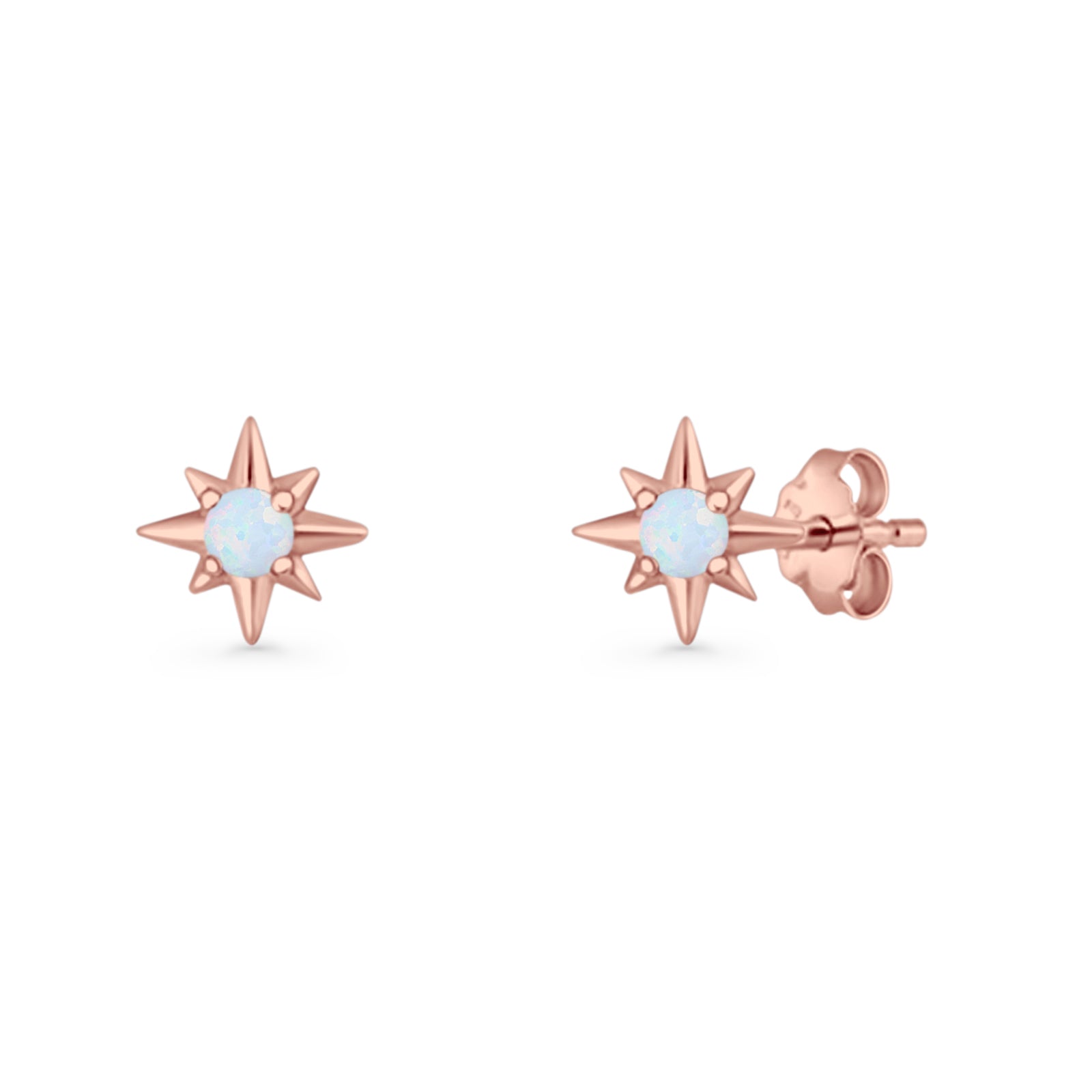 Round 5.4mm Star Stud Earring Lab Created Opal 925 Sterling Silver