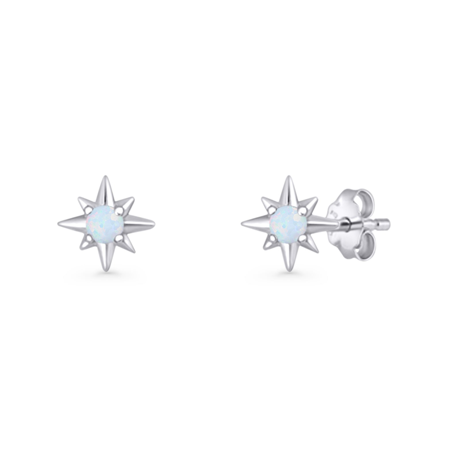 Round 5.4mm Star Stud Earring Lab Created Opal 925 Sterling Silver
