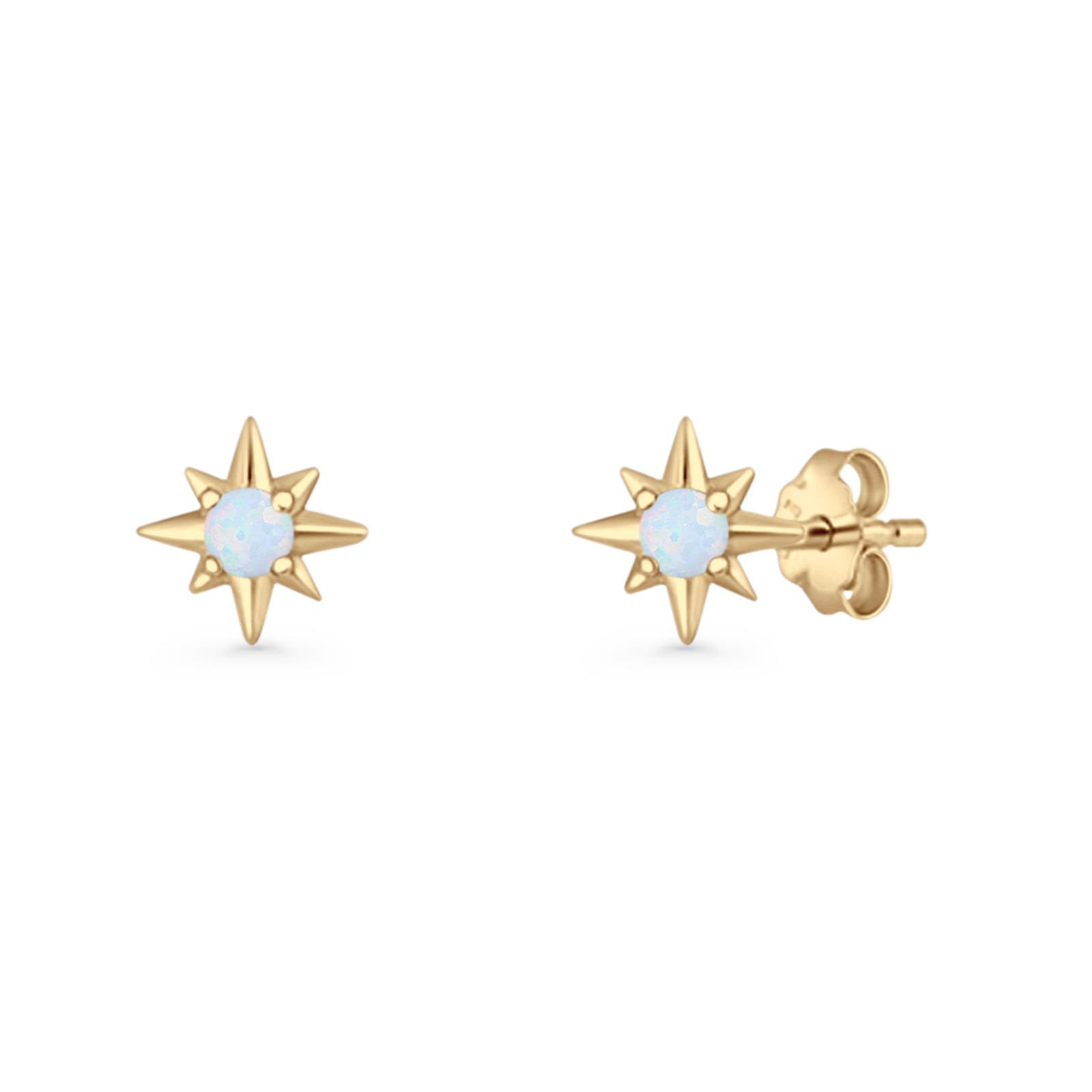 Round 5.4mm Star Stud Earring Lab Created Opal 925 Sterling Silver