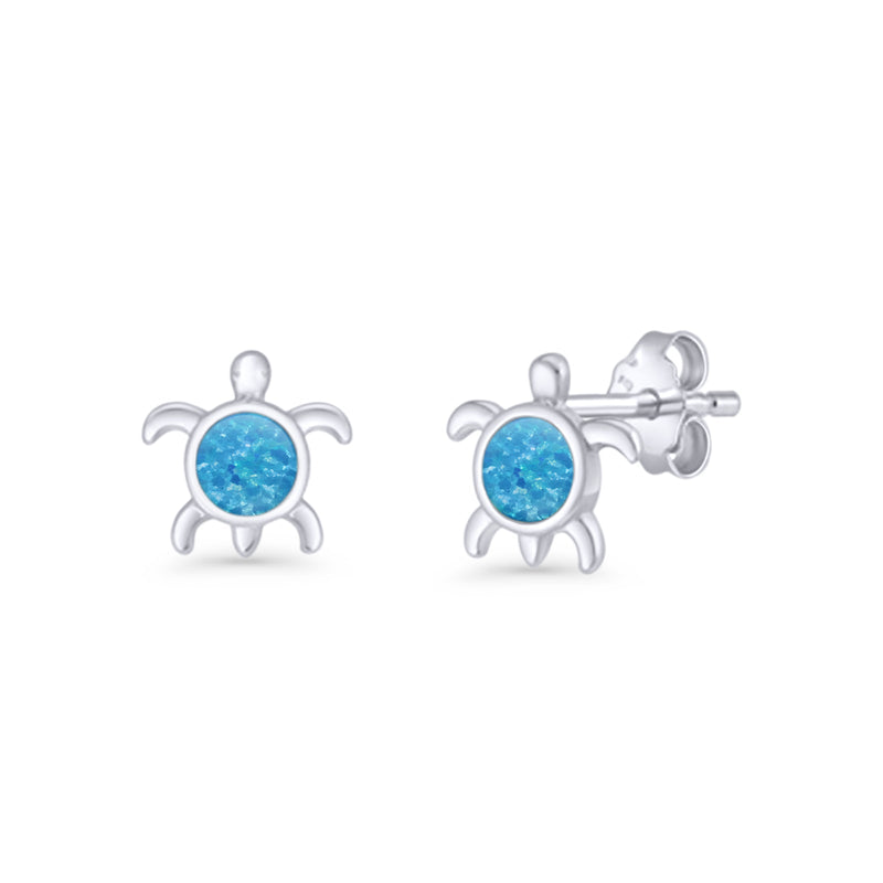 Round 8.5mm Lab Created Opal Turtle Stud Earring 925 Sterling Silver