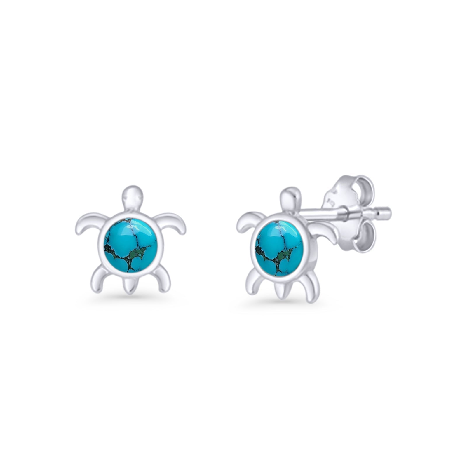 Round 8.5mm Lab Created Opal Turtle Stud Earring 925 Sterling Silver