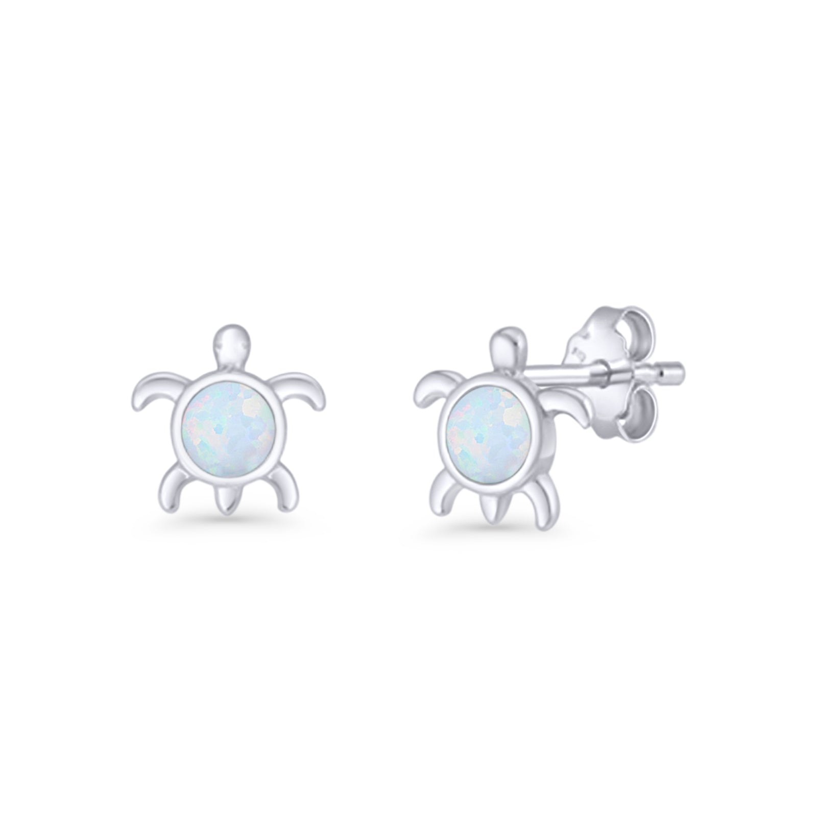 Round 8.5mm Lab Created Opal Turtle Stud Earring 925 Sterling Silver