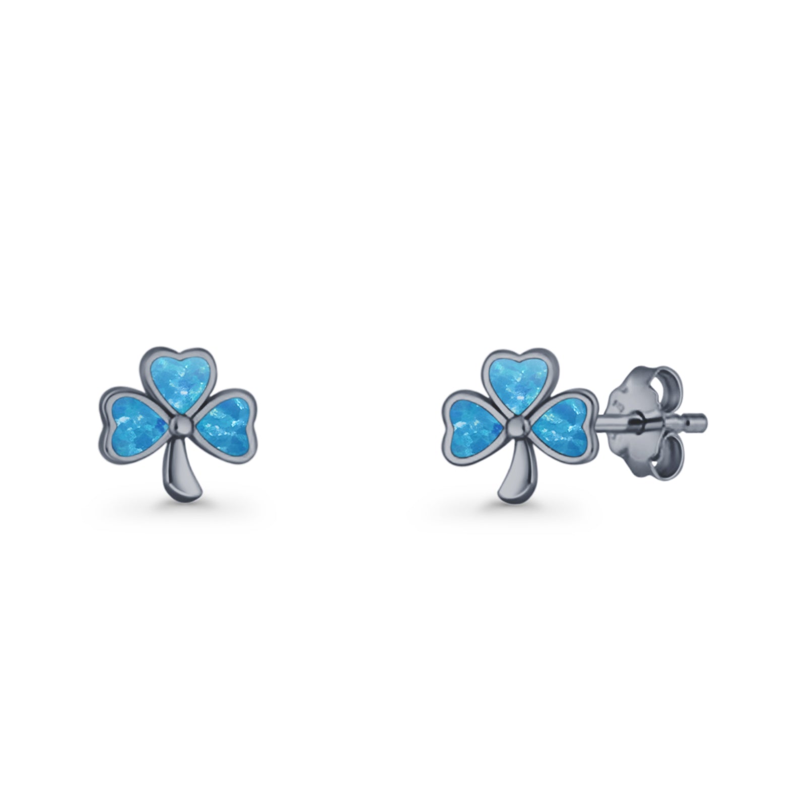 Four Leaf Clover Stud Earring 7mm Lab Created Opal 925 Sterling Silver