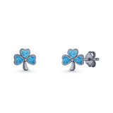 Four Leaf Clover Stud Earring 7mm Lab Created Opal 925 Sterling Silver