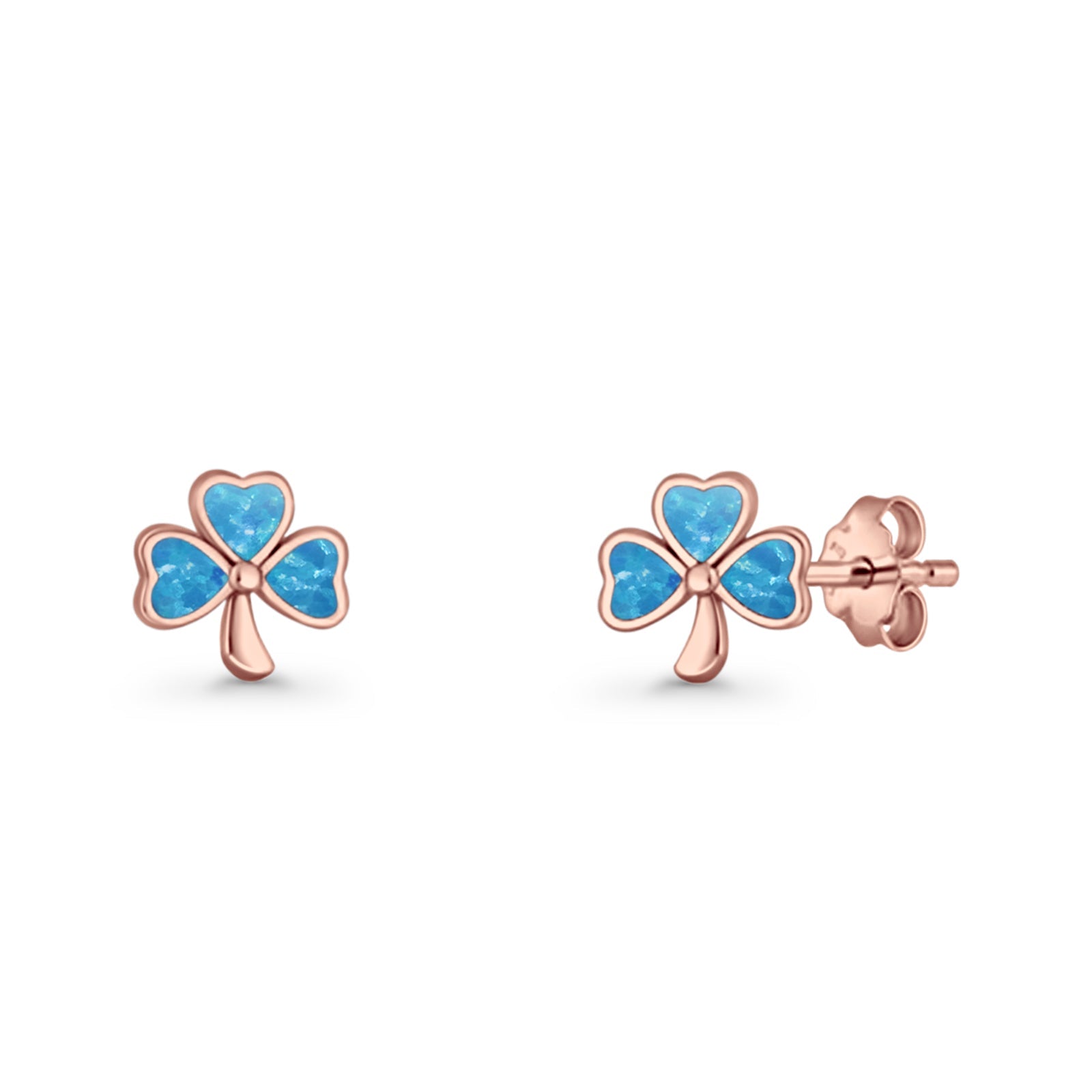 Four Leaf Clover Stud Earring 7mm Lab Created Opal 925 Sterling Silver