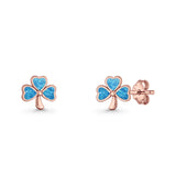 Four Leaf Clover Stud Earring 7mm Lab Created Opal 925 Sterling Silver