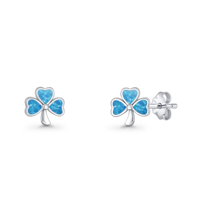 Four Leaf Clover Stud Earring 7mm Lab Created Opal 925 Sterling Silver