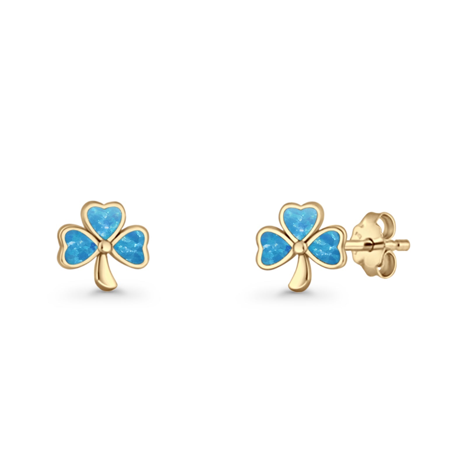 Four Leaf Clover Stud Earring 7mm Lab Created Opal 925 Sterling Silver