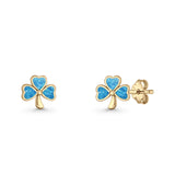 Four Leaf Clover Stud Earring 7mm Lab Created Opal 925 Sterling Silver