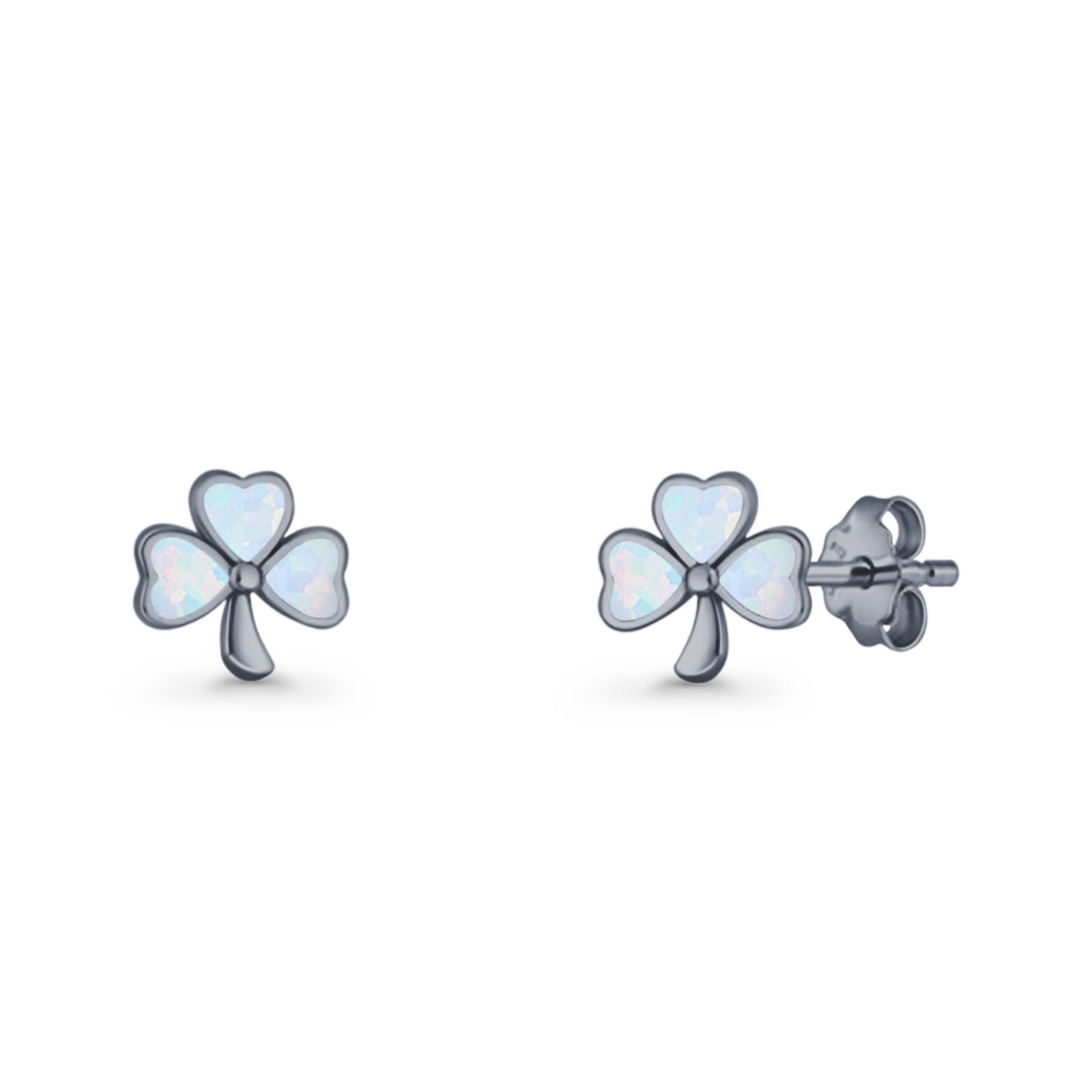 Four Leaf Clover Stud Earring 7mm Lab Created Opal 925 Sterling Silver