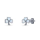 Four Leaf Clover Stud Earring 7mm Lab Created Opal 925 Sterling Silver