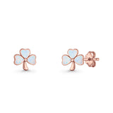 Four Leaf Clover Stud Earring 7mm Lab Created Opal 925 Sterling Silver
