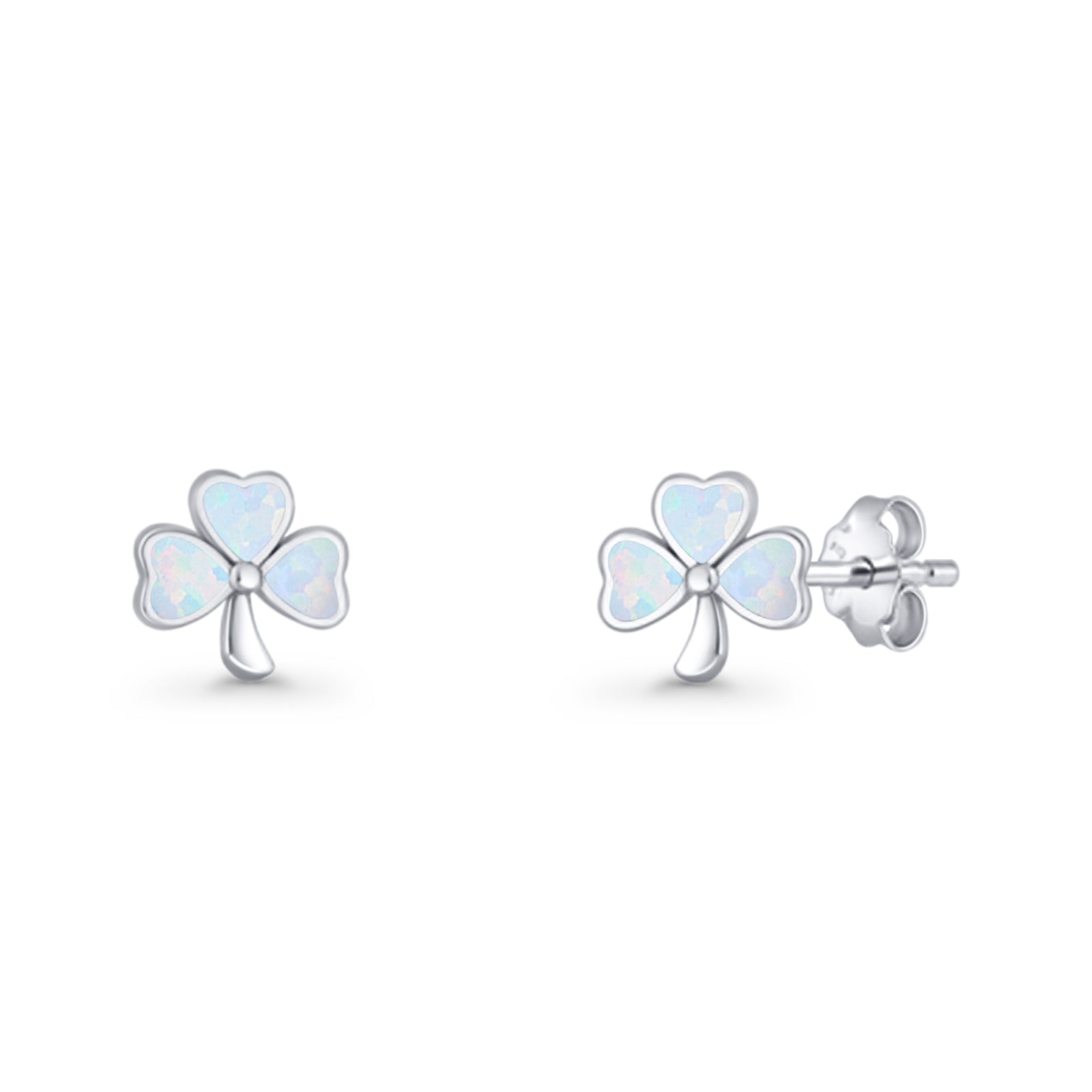 Four Leaf Clover Stud Earring 7mm Lab Created Opal 925 Sterling Silver