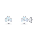 Four Leaf Clover Stud Earring 7mm Lab Created Opal 925 Sterling Silver