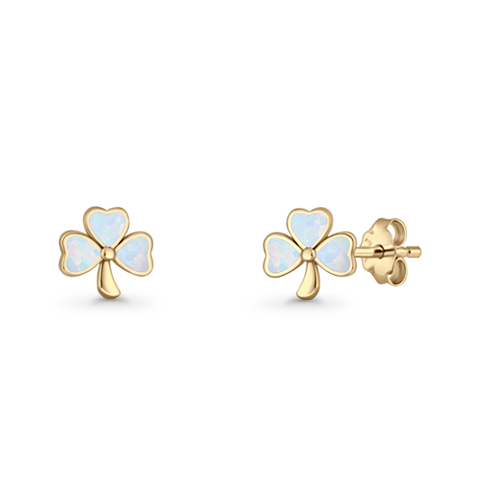 Four Leaf Clover Stud Earring 7mm Lab Created Opal 925 Sterling Silver
