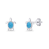 Oval 8.3mm Turtle Stud Earring Lab Created Opal 925 Sterling Silver