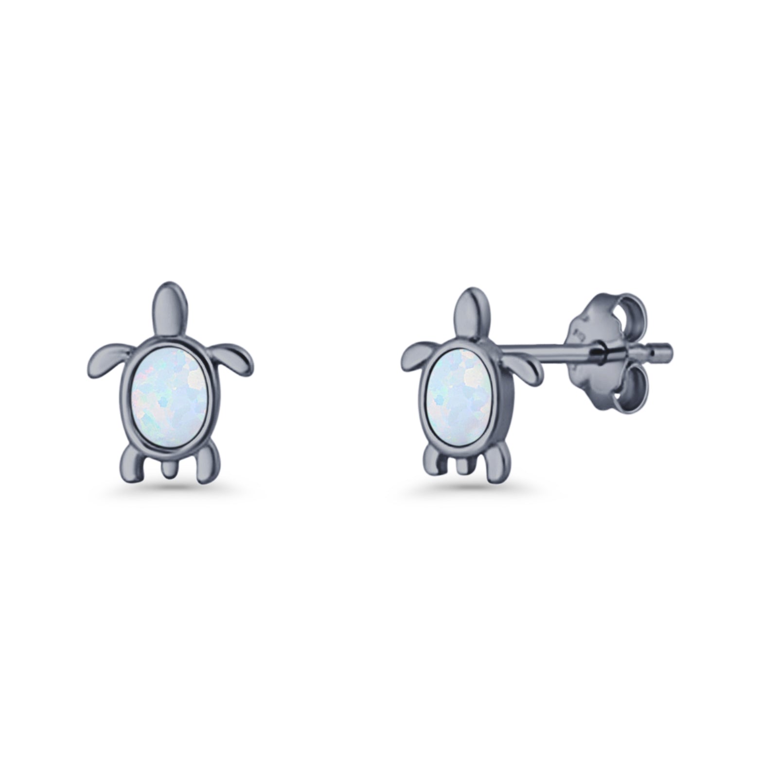 Oval 8.3mm Turtle Stud Earring Lab Created Opal 925 Sterling Silver