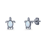 Oval 8.3mm Turtle Stud Earring Lab Created Opal 925 Sterling Silver